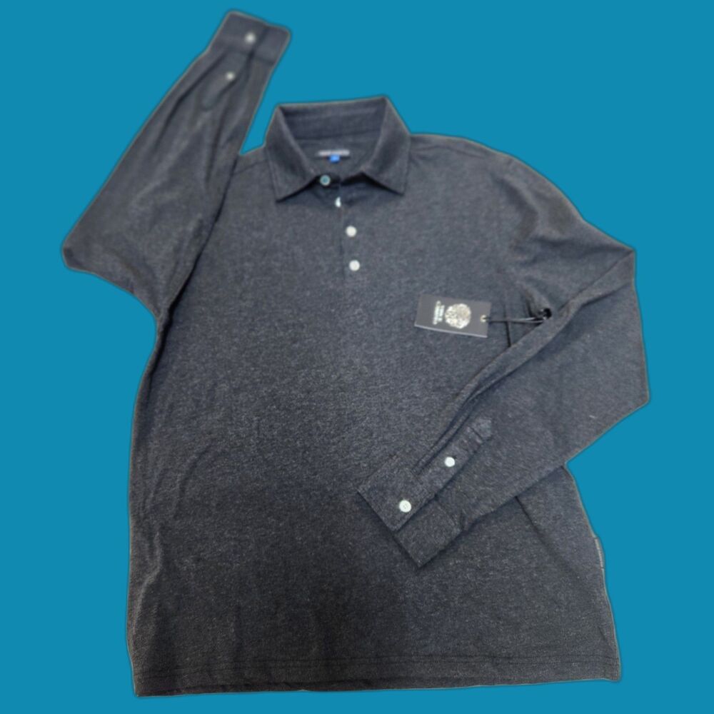Vince Camuto Men's Long Sleeve Polo Shirt Gray Size Small